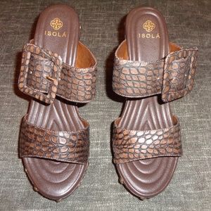Isola Madra Dark Brown Croco Leather Platform 8.5M